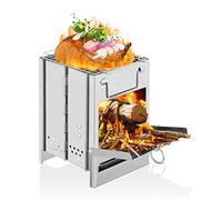 Lixada Camping estufa de acero inoxidable plegable estufa de leña mini barbacoa parrilla con bolsa de transporte para camping senderismo cocina