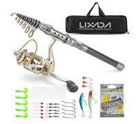 Lixada - Caña de pescar telescópica y carrete combo, transmisión de engranaje con sedal de 100 m, señuelos de pesca, anzuelos de pesca, cabeza plomada, bolsa de transporte, 150