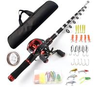 Lixada Combo de caña y Carrete de Pesca, Combo de caña de Pescar y Carrete, caña de Pescar telescópica de 2,1 m con Carrete de Baitcasting de Mano Izquierda