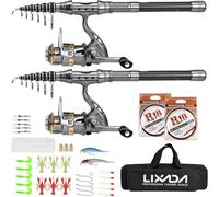Lixada Combo de Carrete de caña de Pescar con Bolsa de Transporte, 2 Piezas de caña y Carrete telescópico, Accesorios de Pesca para Pesca en mar, Pesca en río, 1,5/1,8/2,1/2,4 m