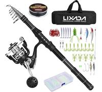 Lixada Combo de carrete de caña de pescar telescópica con línea de pesca, kit de señuelos de pesca y accesorios y bolsa de transporte para agua salada y agua dulce kit de accesorios de pesca