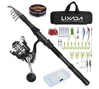Lixada Combo de carrete de caña de pescar telescópica con línea de pesca, kit de señuelos de pesca y accesorios y bolsa de transporte para agua salada, kit de accesorios de agua dulce