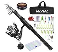 Lixada Combo de carrete de caña de pescar telescópica con línea de pesca, kit de señuelos de pesca y accesorios y bolsa de transporte para agua salada y agua dulce kit de accesorios de pesca