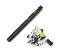 Lixada Equipo de pesca, 1 m/1,4 m/1,6 m, plegable, carrete combo mini pluma, kit de caña de pescar de 7 colores, forma de pluma, barra plegada con rueda, negro