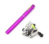 Lixada Equipo de pesca, 1 m/1,4 m/1,6 m, plegable, carrete combo mini pluma, kit de caña de pescar de 7 colores, forma de pluma, barra plegada con rueda, color morado
