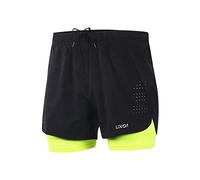 Lixada Hombres Pantalónes Cortos de Running 2-en-1, Pantalones Cortos de Atletismo, Pantalones Cortos de Fitness Maratón, Transpirable Pantalones+Secado Rápido