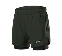Lixada Hombres Pantalónes Cortos de Running 2-en-1, Pantalones Cortos de Atletismo, Pantalones Cortos de Fitness Maratón, Transpirable Pantalones+Secado Rápido (Ejercito Verde, M)