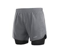 Lixada Hombres Pantalónes Cortos de Running 2-en-1, Pantalones Cortos de Atletismo, Pantalones Cortos de Fitness Maratón, Transpirable Pantalones+Secado Rápido