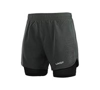 Lixada Hombres Pantalónes Cortos de Running 2-en-1, Pantalones Cortos de Atletismo, Pantalones Cortos de Fitness Maratón, Transpirable Pantalones+Secado Rápido