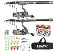 Lixada Juego Combinado de caña de Pescar, 2 uds., caña de Pescar telescópica y Carrete, carretes giratorios de Fibra de Carbono, Accesorios de Pesca 1,5/1,8/2,1/2,4 m