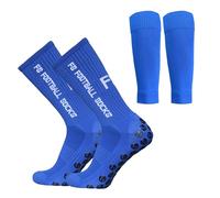 Lixada Juego de calcetines de fútbol antideslizantes y mangas de pantorrilla, calcetines elásticos para deportes al aire libre con agarres
