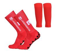 Lixada Juego de calcetines de fútbol antideslizantes y mangas de pantorrilla, calcetines elásticos para deportes al aire libre con agarres