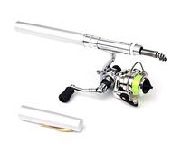Lixada - Juego de carretes de pesca de bolsillo, 1 m / 1,4 m, mini caña de pescar telescópica + carrete de spinning ligero para principiantes y niños que viajan a la pesca, plateado, 1.4M