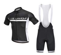 Lixada Juego de Maillot de Ciclismo, Transpirable: Camisa de manga corta + Pantalones acolchados 3D, Material de secado rápido, dobladillo antideslizante, 3 bolsillos profundos en la espalda