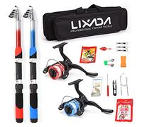 Lixada Kit Completo de Carrete de Caña de Pescar con 2 Cañas de Pescar Telescópicas de 2,1 m, 2 Carretes Giratorios, Señuelos de Pesca, Anzuelos, Accesorios, Bolsa de Pesca multicolor