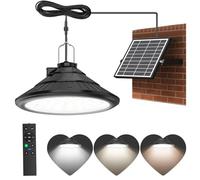 Lixada Lámparas solares para exterior e interior, IP66, resistentes al agua con mando a distancia, 3 temperaturas de color/4 modos, lámparas LED solares colgantes para granero, granja, jardín, patio