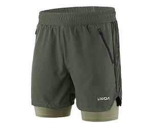 Lixada Men 2 In 1 Running Shorts Quick Drying Breathable Active Training Exercise Jogging Marathon Cycling Shorts