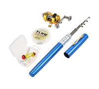 Lixada Mini juego de combo telescópico portátil de bolsillo con carrete de caña de pescar con línea de pesca, cebos, ganchos de plantilla, caja de señuelos suaves Azul