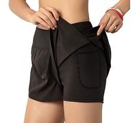 Lixada Mujeres Pantalones Cortos para Correr 2 en 1 con Bolsillo Cintura Ancha Capa de Cobertura Forro de Compresión Descansando Deporte Yoga Leggings Fitness Entrenamiento Athletic Gym