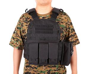 Lixada Outdoor Modular Molle Chaleco Caza Pecho Carrier Chaleco con Bolsillo Hidratación, Negro, Talla única