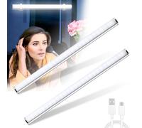 Lixada Pack de 2 Lamparas LED para Espejos de Maquillaje, Recargables por USB, con Base Adhesiva, Lampara de Tocador con Control Táctil, Adecuadas para Tocadores, Gabinetes, Armarios