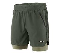 Lixada - Pantalones Cortos de Running 2 en 1 para Hombre, Secado rápido, Transpirable, con Bolsillo Trasero, Forro más Largo y Elementos Reflectantes