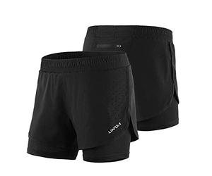 Lixada - Pantalones Cortos de Running 2 en 1 para Mujer, Secado rápido, Transpirable, Entrenamiento Activo, Mujeres Negras, M