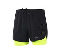 Lixada - Pantalones cortos deportivos 2 en 1 para hombre, de secado rápido, transpirables, para correr, fitness, tenis, gimnasio, entrenamiento, jogging, ciclismo, con forro más largo