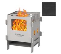 Lixada Portátil Plegable Titanio/Acero Inoxidable Camping Estufa de leña, Hobo Cocina al aire libre Camping Cocinar, Picnic Mochila Estufa