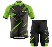 Lixada Ropa de Ciclismo para Hombre,Manga Corta Transpirable + Pantalones Cortos Acolchados,Traje de Ropa de Bicicleta de Montaña (Verde+Negro, S)