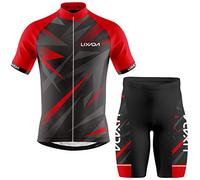 Lixada Ropa de Ciclismo para Hombre,Manga Corta Transpirable + Pantalones Cortos Acolchados,Traje de Ropa de Bicicleta de Montaña (Rojo+Negro, L)