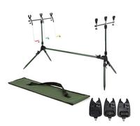 Lixada Soporte retráctil ajustable para caña de pescar carpa, soporte para cápsulas con 3 alarmas electrónicas + 6 soportes para configuración de pesca múltiple (con alarma)