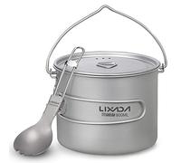 Lixada Utensilios Cocina Camping Tarro de Titanio Ligero 750/900/1100 ml con Cuchara Plegable para Camping al Aire Libre, Senderismo, Picnic, Senderismo (900ml)