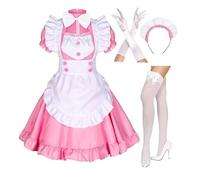 LIXIAAOOKWEDG Disfraz de sirvienta de gato blanco y negro para cosplay, uniforme de sirvienta, conjunto atractivo de camarera, rojo, talla XXXL