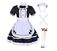 LIXIAAOOKWEDG Disfraz de sirvienta de gato blanco y negro para cosplay, uniforme de sirvienta, conjunto atractivo de camarera, negro, talla S