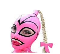LIXIAAOOKWEDG Lencería 100 % látex para mujeres y hombres, hecha a mano, personalizada, cola de caballo, máscara de látex con peluca trenzada, ya que, S