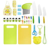 Lixiluxia Cuchillo Niños, Utensilios Cocina Montessori, Juego Cuchillos Cocina Niños no Cortan Dedos, Incluye Delantal de Cocina, Tabla de Cortar, Pelador, para Cortar y Cocinar Frutas o Verduras