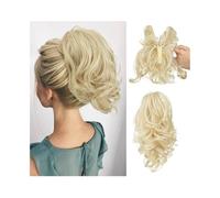 LIXIONGQUANLAL Messy Bun Hair Piece, Cola de Caballo Corta Ajustable con Clip y rizos voluminosos for Mujeres,Hair Bun Wig(Gold)