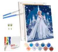 Lixkuokuo Frozen - Pintura por números con marco para niños a partir de 6 años, jóvenes y adultos principiantes, 18 x 24 cm, pequeño kit de manualidades DIY dibujos animados princesa Elsa con lienzo