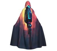 LIXLZH Bata con capucha y micrófono con estampado de notas musicales para adultos, capa para carnavales, fiestas temáticas de disfraces