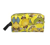 LIXLZH Bolsa de maquillaje con estampado de limón amarillo y abeja, organizador de accesorios, bolsa de almacenamiento portátil de viaje, color blanco, talla única, color blanco, talla única, White