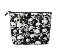 LIXLZH Bolsa de maquillaje portátil con estampado de calavera negra, bolsa organizadora de maquillaje de una sola capa, bolsa con cremallera, color negro, talla única, negro, talla única, Black, Talla
