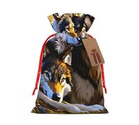 LIXLZH Bolsa de Navidad con estampado de lobos, bolsas de cordón para mujeres y hombres, bolsas de Navidad, Año Nuevo, bolsa de recuerdos de fiesta