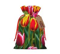 LIXLZH Bolsa de Navidad con estampado de tulipanes rojos, bolsas de cordón para mujeres y hombres, bolsas de Navidad, Año Nuevo, bolsa de recuerdos de fiesta
