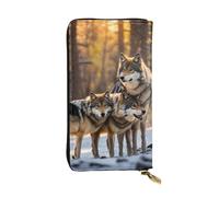 LIXLZH Cartera de cuero con estampado de lobos para mujeres y hombres, monedero de cuero para tarjetas de crédito, organizador con cremallera, negro, talla única, negro, talla única, Black, Talla