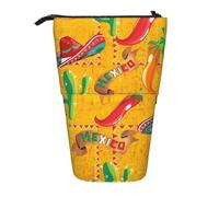 Lixlzh Estuche telescópico de pie con diseño de sombrero de cactus y chile, de poliéster, organizador de oficina, color negro, talla única, Art Deco, Black, Talla única, Decoración de arte