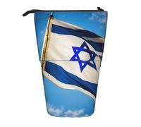 Lixlzh Estuche telescópico de pie con estampado de bandera israelí, de poliéster, para bolígrafos, papelería, oficina, caja organizadora de oficina, color negro, talla única, Art Deco, Black, Talla