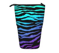 Lixlzh Estuche telescópico de pie con estampado de rayas de cebra de camuflaje morado, azul y verde, de poliéster, organizador de papelería, color negro, talla única, Art Deco, Black, Talla única