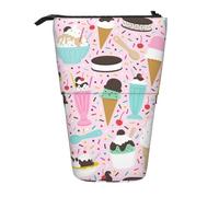 Lixlzh Estuche telescópico para lápices de poliéster con estampado de helado dulce y helado, organizador de oficina, color negro, talla única, Art Deco, Black, Talla única, Decoración de arte