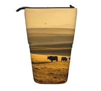 Lixlzh Funny Highland Cow Print - Estuche telescópico de poliéster para lápices, organizador de oficina, color negro, talla única, Art Deco, Black, Talla única, Decoración de arte